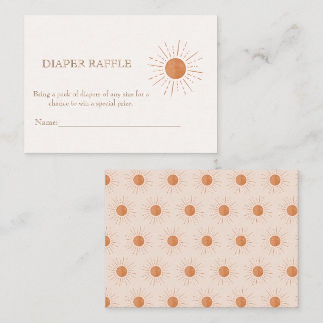 Watercolor Terracota Sun Retro Diaper Raffle  Enclosure Card (Front/Back)