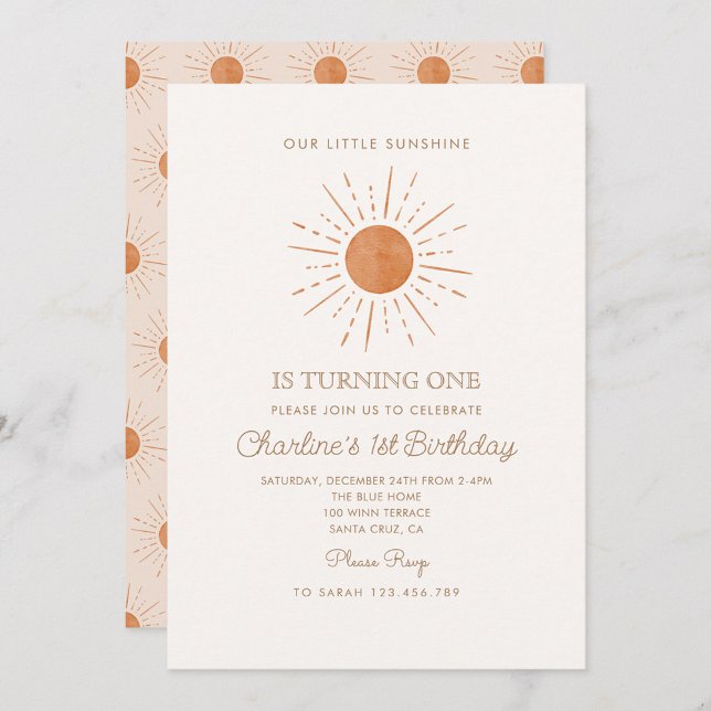 Watercolor Terracota Sun Retro Simple 1st Birthday Invitation (Creator Uploaded)