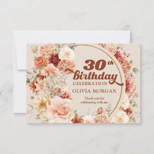 Watercolor terracotta burgundy blush 30th Birthday Thank You Card