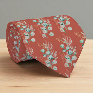Watercolor Terracotta Eucalyptus Greenery Pattern  Tie