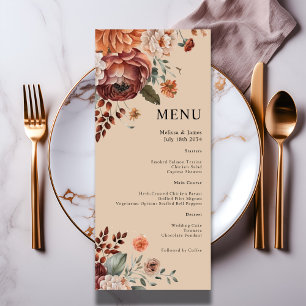 Watercolor Terracotta Floral Beige Wedding Menu
