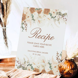 Watercolor Terracotta Floral Recipe Station Pedestal Sign