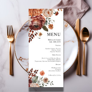 Watercolor Terracotta Floral White Wedding Menu