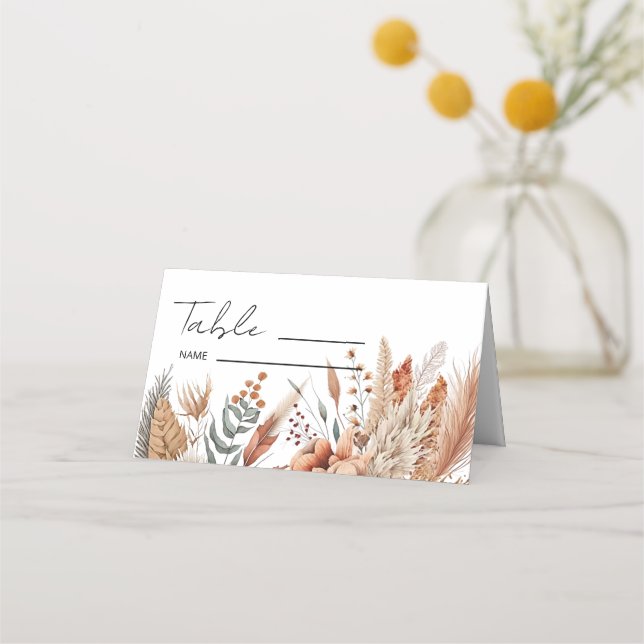 Watercolor Terracotta Flowers Wedding Place Card (Front)