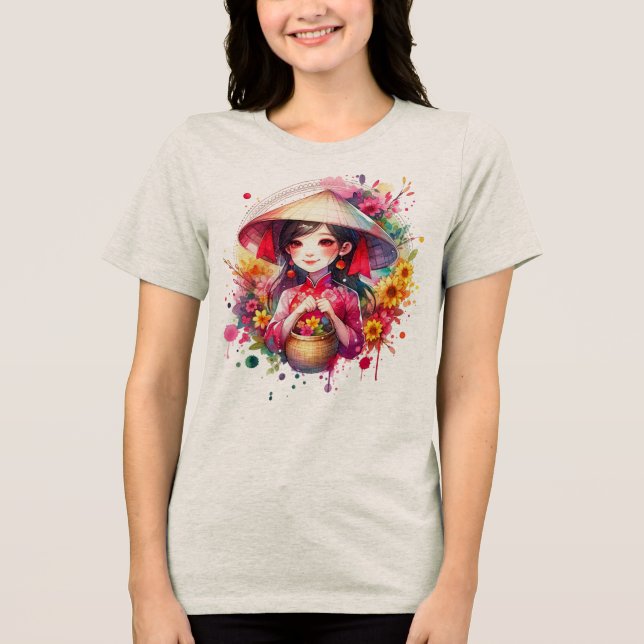 Watercolor Tet Girl Tri-Blend Shirt (Front)