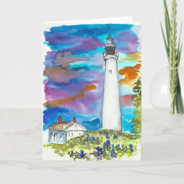 Watercolor Texas Lighthouse Note Card (Front)