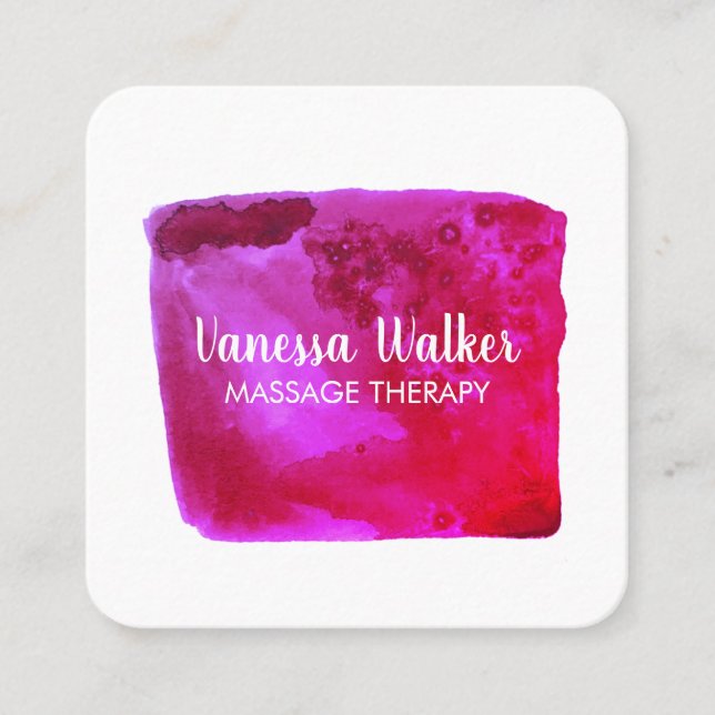 Watercolor Texture Colourful Square Hot Pink Square Business Card (Front)