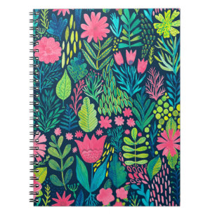 Watercolor texture with flowers and plants. Floral Notebook