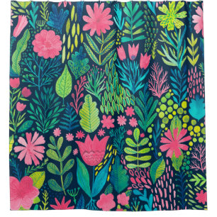 Watercolor texture with flowers and plants. Floral Shower Curtain