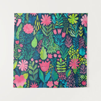 Watercolor texture with flowers and plants. Floral Tapestry