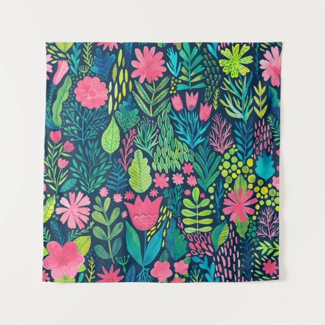 Watercolor texture with flowers and plants. Floral Tapestry (Front)