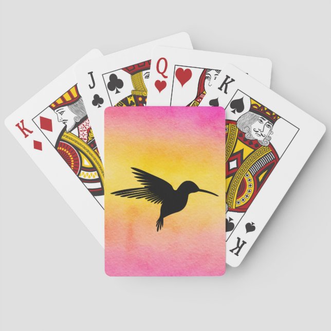 Watercolor Textured Hummingbird Playing Cards (Back)