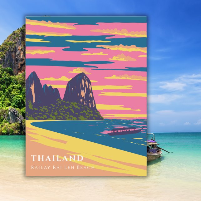 Watercolor Thailand Beach Travel Art Deco  Postcard (Creator Uploaded)