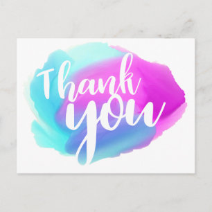 Watercolor Thank You Blue, Purple & Turquoise Postcard