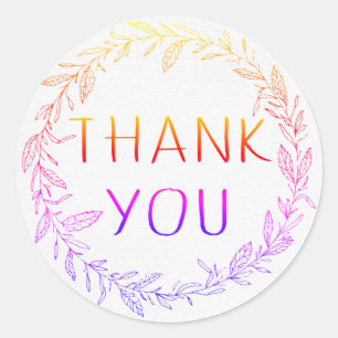 Watercolor Thank You Floral Wreath Purple Red Blue Classic Round Sticker