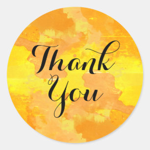 Watercolor Thank You Orange Yellow Splatter Brush Classic Round Sticker