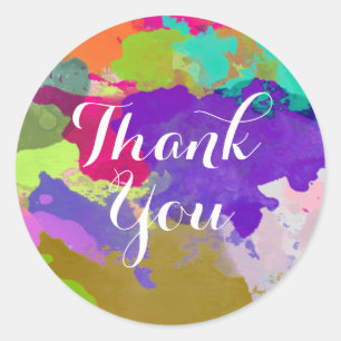 Watercolor Thank You Violet Rainbow Splatter Brush Classic Round Sticker