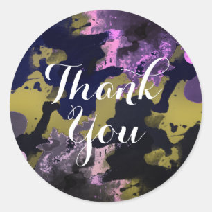 Watercolor Thank You Violet  Splatter Brush Classic Round Sticker
