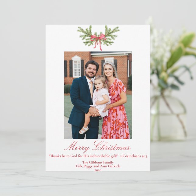 Watercolor Thanks be to God traditional Photo Holiday Card (Standing Front)