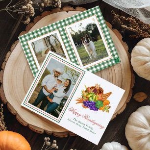 Watercolor Thanksgiving Cornucopia Photo Holiday Card