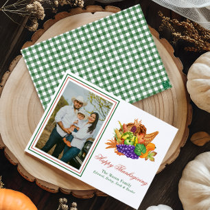 Watercolor Thanksgiving Cornucopia Photo Holiday Card
