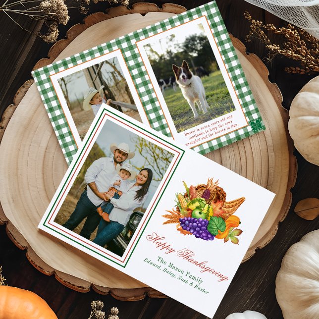 Watercolor Thanksgiving Cornucopia Photo Holiday Card (Creator Uploaded)