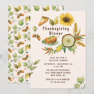Watercolor Thanksgiving Dinner Feast Invitation