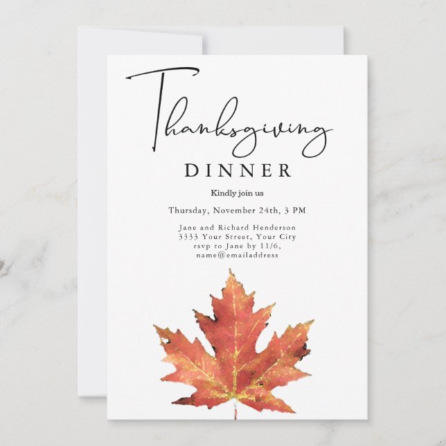 Watercolor Thanksgiving Dinner  Invitation (Front)