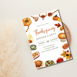 Watercolor Thanksgiving Dinner Party Invitation
