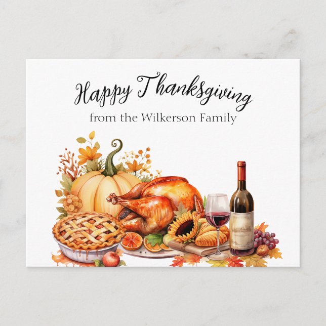Watercolor Thanksgiving Dinner Postcard (Front)