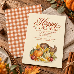 Watercolor Thanksgiving Fall Cornucopia Invitation