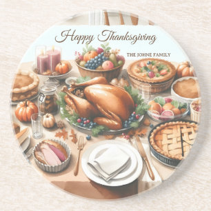 Watercolor Thanksgiving Illustration Coaster