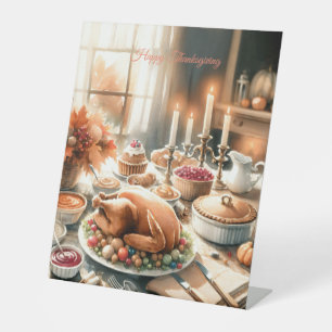 Watercolor Thanksgiving Illustration Pedestal Sign