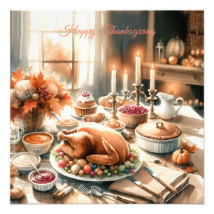 Watercolor Thanksgiving Illustration Photo Print