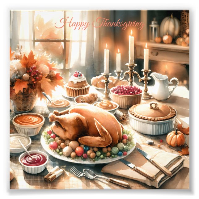 Watercolor Thanksgiving Illustration Photo Print (Front)