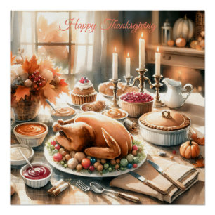 Watercolor Thanksgiving Illustration Poster