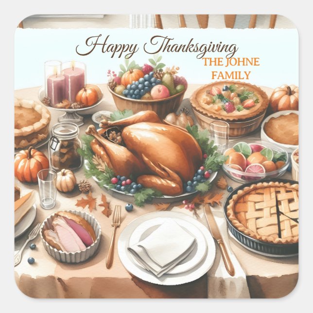 Watercolor Thanksgiving Illustration Square Sticker (Front)