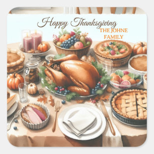 Watercolor Thanksgiving Illustration Square Sticker