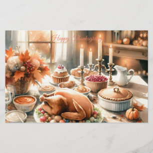 Watercolor Thanksgiving Illustration Stationery