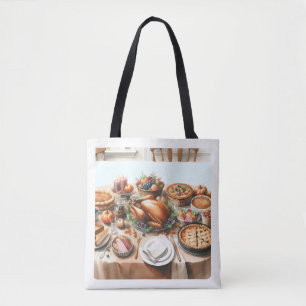 Watercolor Thanksgiving Illustration Tote Bag