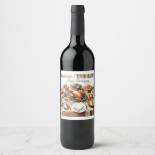 Watercolor Thanksgiving Illustration Wine Label