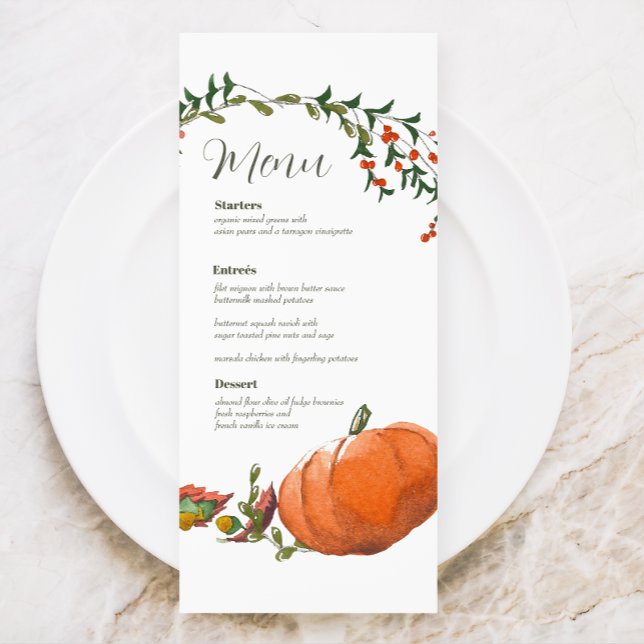 Watercolor Thanksgiving or Fall Wedding Menu Card  (Creator Uploaded)
