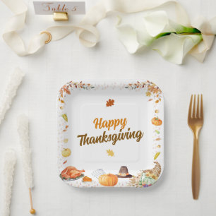 Watercolor Thanksgiving Paper Plate