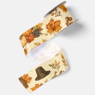 Watercolor Thanksgiving Pattern Satin Ribbon