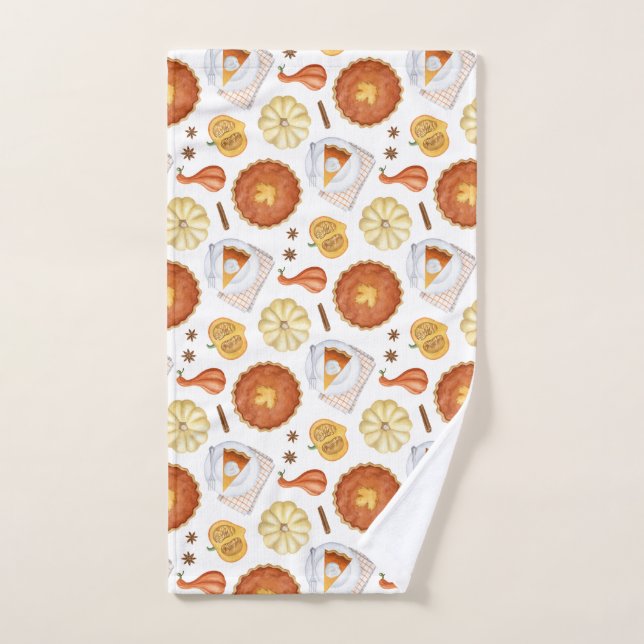 Watercolor Thanksgiving Pumpkin Pie Paper Plate Hand Towel (Hand Towel)