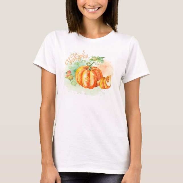Watercolor Thanksgiving Pumpkin T-Shirt (Front)