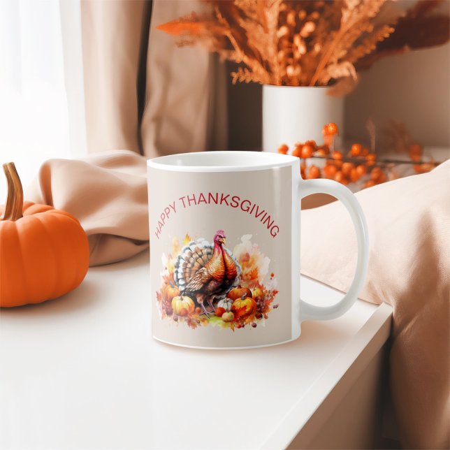 Watercolor Thanksgiving Turkey and Pumpkins  Coffee Mug (Creator Uploaded)