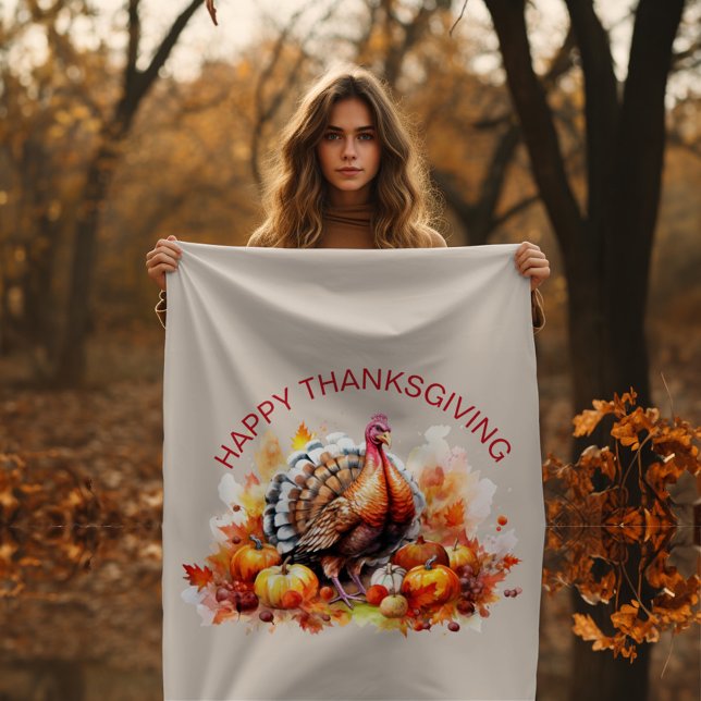 Watercolor Thanksgiving Turkey and Pumpkins  Fleece Blanket (Creator Uploaded)