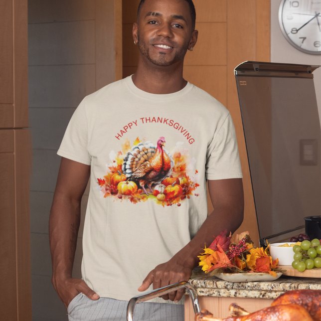 Watercolor Thanksgiving Turkey and Pumpkins  T-Shirt (Creator Uploaded)