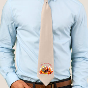 Watercolor Thanksgiving Turkey and Pumpkins  Tie